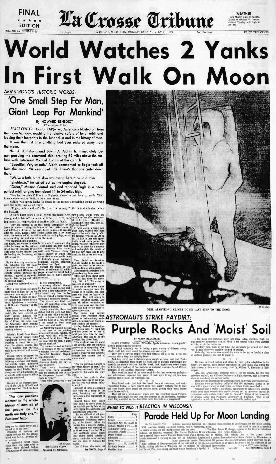 "World watches 2 yanks in first walk on Moon"